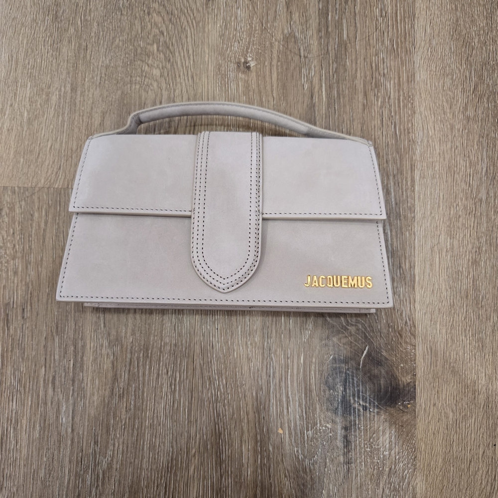 Jacquemus Taupe Crossbody Bag with Gold Logo.  Le Grande Bambino.  BRAND NEW.